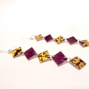 Boucles d'oreille en carton - Longues fines - Or Bordeaux/Bordeaux - Argent 925 – Image 4