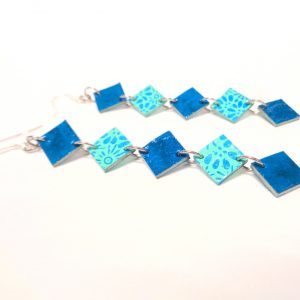 Boucles d'oreille en carton - Longues fines - Bleu Turquoise/Bleu fleurs turquoise - Argent 925 – Image 4