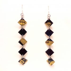 Boucles d'oreille en carton - Longues fines - Noir Or/Noir - Argent 925