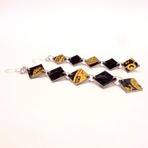 Boucles d'oreille en carton - Longues fines - Noir Or/Noir - Argent 925 – Image 4