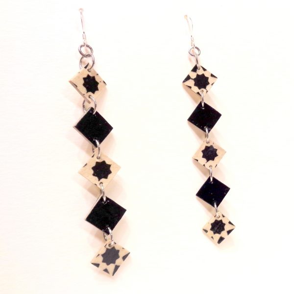 Boucles d'oreille en carton - Longues fines - Noir istanbul/Noir - Argent 925