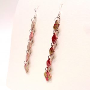 Boucles d'oreille en carton - Longues fines - Or Rouge /Rouge Carmin - Argent 925 – Image 3
