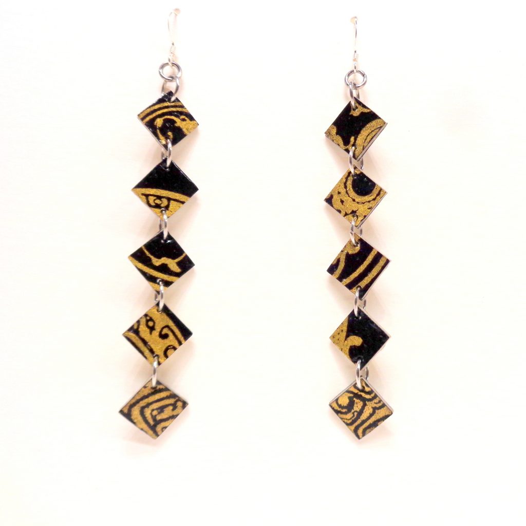 Boucles d'oreille en carton - Longues fines - Or Noir - Argent 925