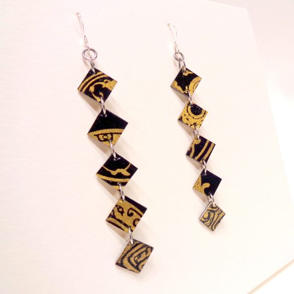 Boucles d'oreille en carton - Longues fines - Or Noir - Argent 925