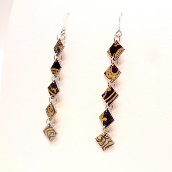 Boucles d'oreille en carton - Longues fines - Or Noir - Argent 925