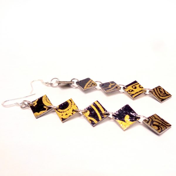 Boucles d'oreille en carton - Longues fines - Or Noir - Argent 925