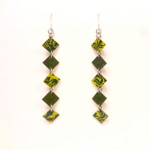 Boucles d'oreille en carton - Longues fines - Vert Baroque/Vert- Argent 925