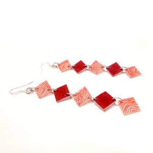 Boucles d'oreille en carton - Longues fines - Rondorouge/Rouge Carmin - Argent 925 – Image 4