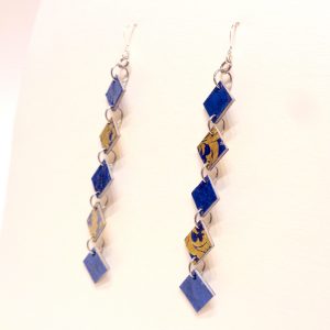 Boucles d'oreille en carton - Longues fines - Bleu/Or bleu - Argent 925 – Image 3