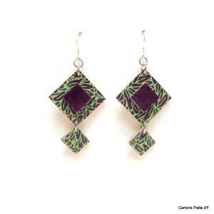 Boucles d'oreille en carton - Classique - Feuilles Vert-Bordeaux - Argent 925 – Image 4