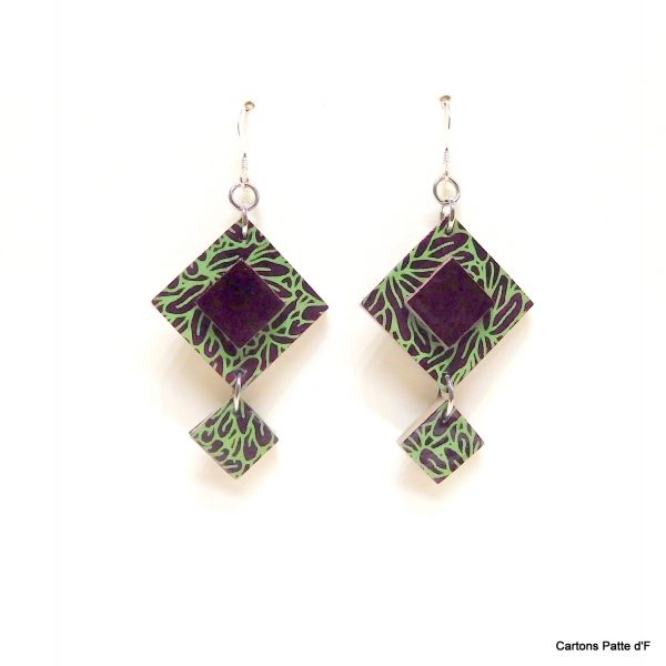 Boucles d'oreille en carton - Classique - Feuilles Vert-Bordeaux - Argent 925