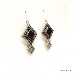 Boucles d'oreille en carton - Classique - Feuilles Vert-Bordeaux - Argent 925 – Image 2