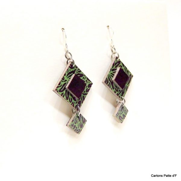 Boucles d'oreille en carton - Classique - Feuilles Vert-Bordeaux - Argent 925