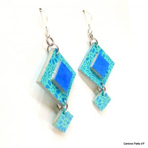 Boucles d'oreille en carton - Classique - Bleu turquoise fleuri - Argent 925 – Image 2