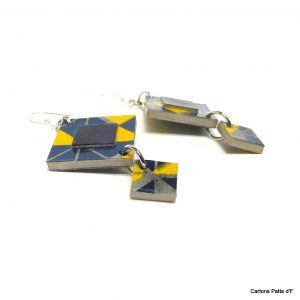 Boucles d'oreille en carton - Classiques - Bleu et Jaune Géo - Argent 925 – Image 5