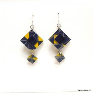 Boucles d'oreille en carton - Classiques - Bleu et Jaune Géo - Argent 925 – Image 3
