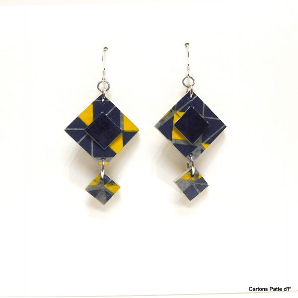 Boucles d'oreille en carton - Classiques - Bleu et Jaune Géo - Argent 925
