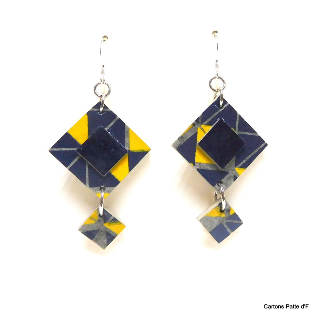 Boucles d'oreille en carton - Classiques - Bleu et Jaune Géo - Argent 925