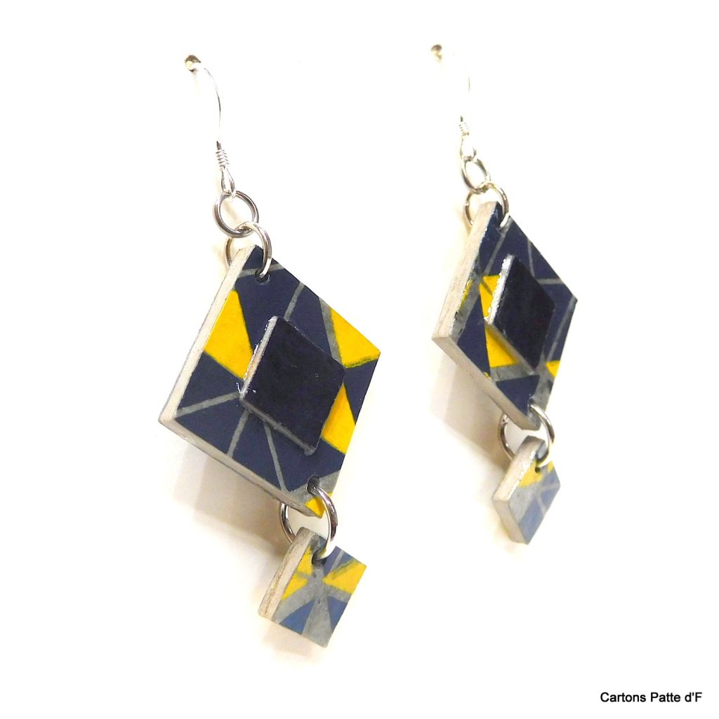 Boucles d'oreille en carton - Classiques - Bleu et Jaune Géo - Argent 925