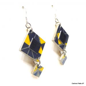 Boucles d'oreille en carton - Classiques - Bleu et Jaune Géo - Argent 925 – Image 2