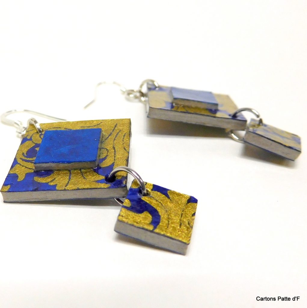 Boucles d'oreille en carton - Classiques - Bleu Or - Argent 925