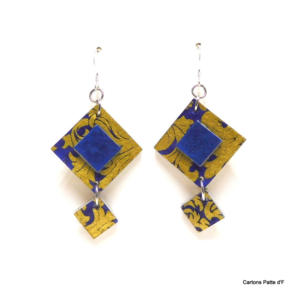 Boucles d'oreille en carton - Classiques - Bleu Or - Argent 925