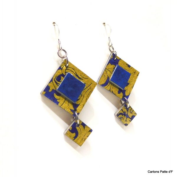 Boucles d'oreille en carton - Classiques - Bleu Or - Argent 925