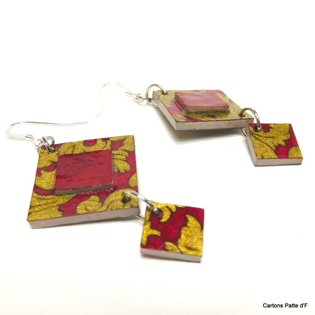 Boucles d'oreille en carton - Classiques - Rouge Or - Argent 925