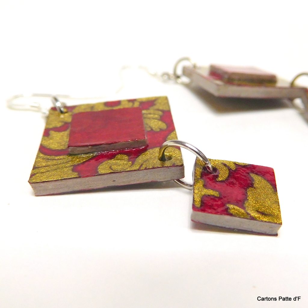 Boucles d'oreille en carton - Classiques - Rouge Or - Argent 925