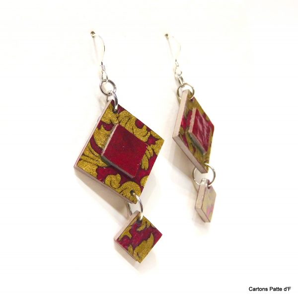 Boucles d'oreille en carton - Classiques - Rouge Or - Argent 925