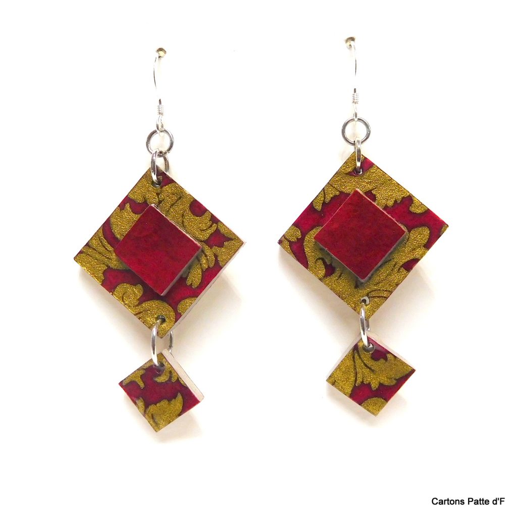 Boucles d'oreille en carton - Classiques - Rouge Or - Argent 925