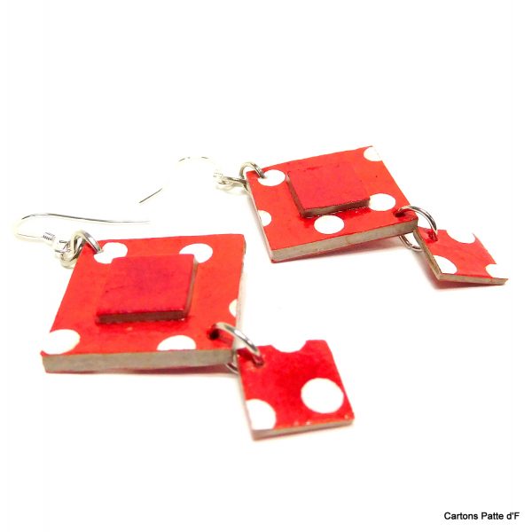 Boucles d'oreille en carton - Classiques - Rouge à petits pois - Argent 925