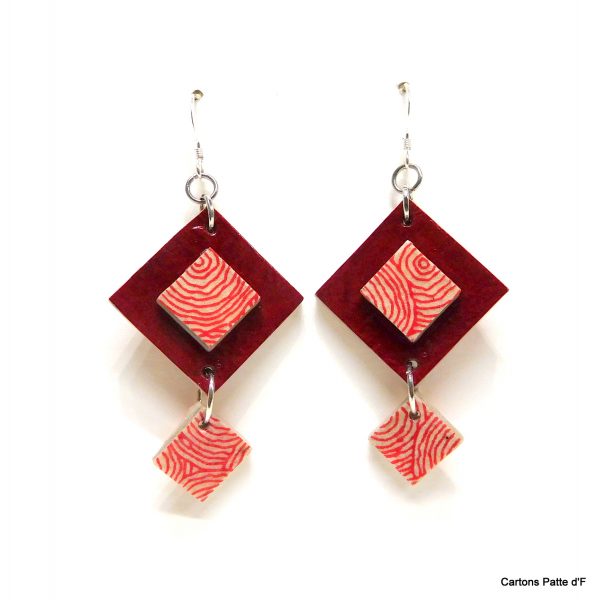 Boucles d'oreille en carton - Classiques - Rouge carmin/Rondorouge - Argent 925