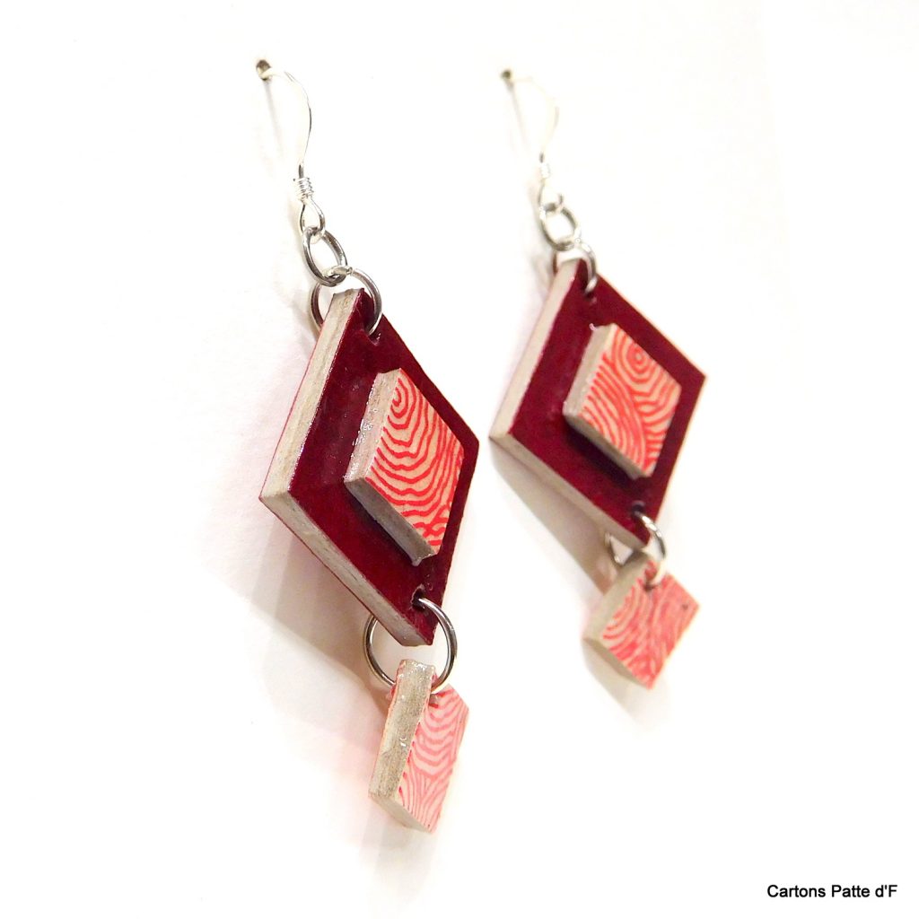 Boucles d'oreille en carton - Classiques - Rouge carmin/Rondorouge - Argent 925