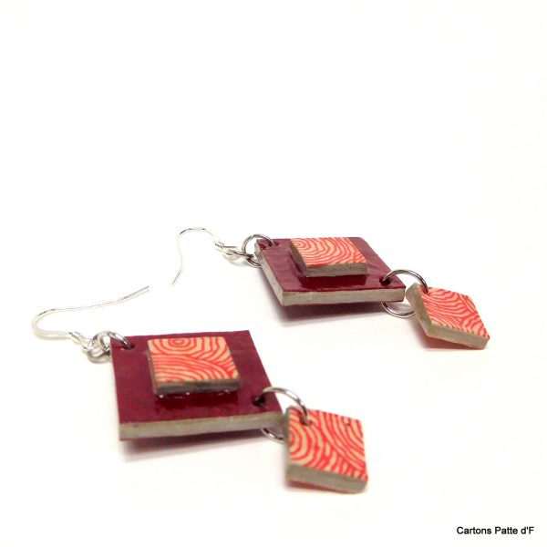 Boucles d'oreille en carton - Classiques - Rouge carmin/Rondorouge - Argent 925