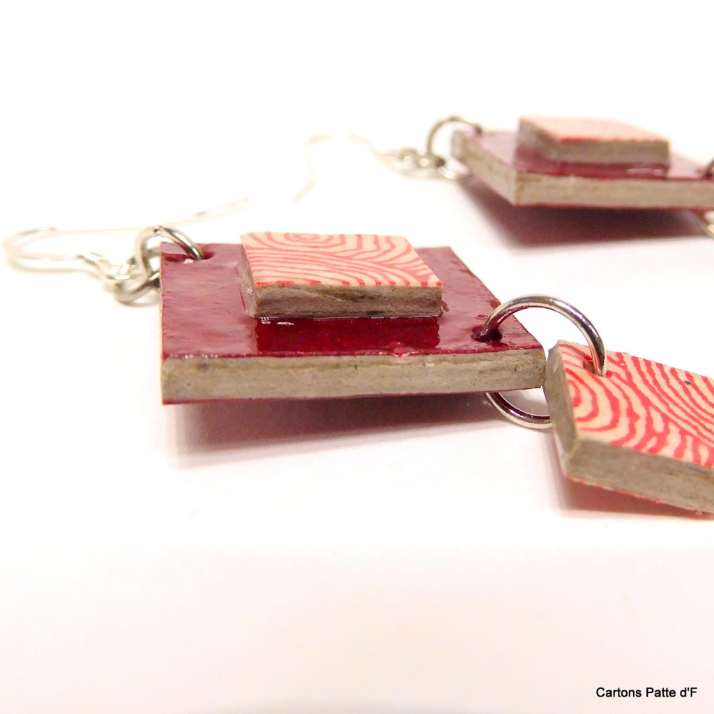 Boucles d'oreille en carton - Classiques - Rouge carmin/Rondorouge - Argent 925