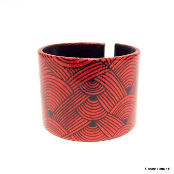 Bracelet manchette en carton - "Rouge nœuds"