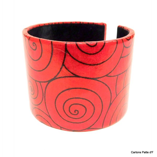 Bracelet manchette en carton - "Rouge et noir"