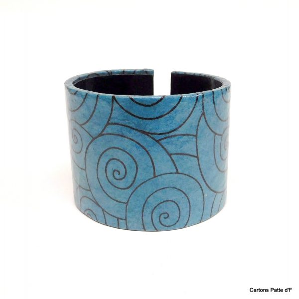 Bracelet manchette en carton - "Bleu et noir"