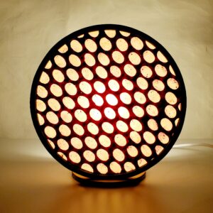 Lampe "Tambourin" en carton et papier Népalais Bordeaux gros pois blancs – Image 4