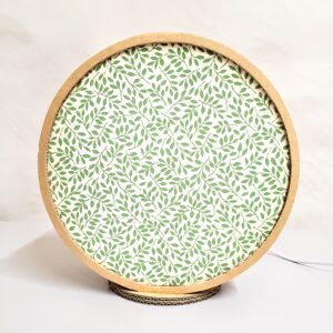 Lampe "Tambourin" en carton et papier Népalais à feuilles vertes – Image 2