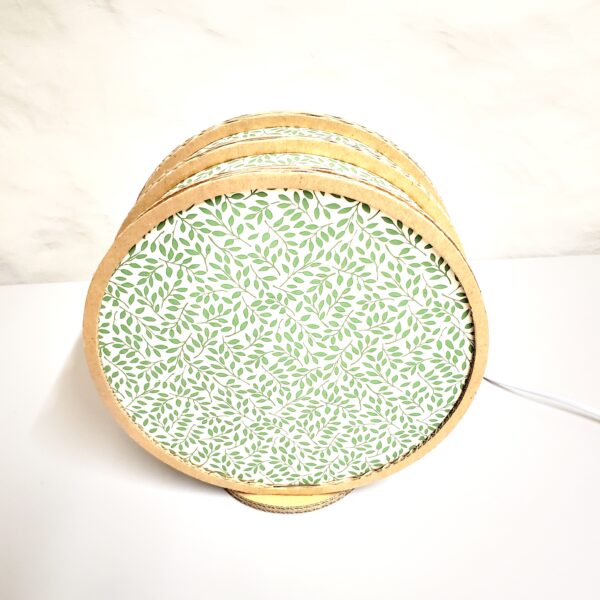 Lampe "Tambourin" en carton et papier Népalais à feuilles vertes
