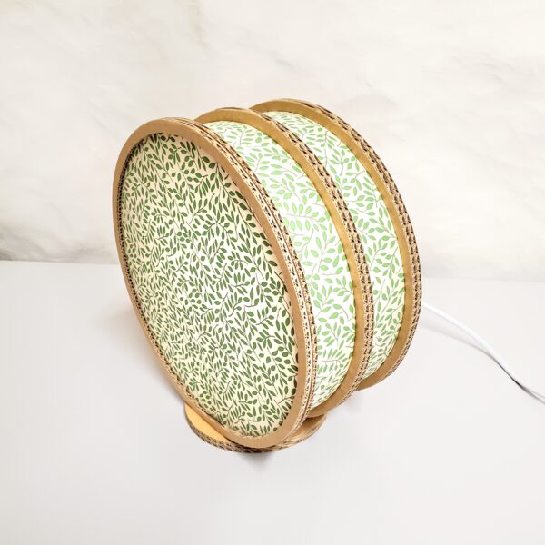 Lampe "Tambourin" en carton et papier Népalais à feuilles vertes