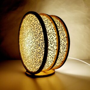 Lampe "Tambourin" en carton et papier Népalais à feuilles vertes – Image 6