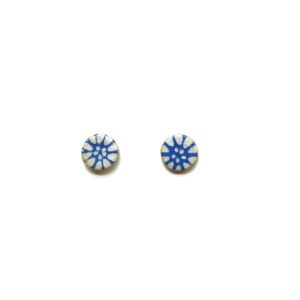 Boucles d'oreille en carton - Puces d'oreille - Fleurs Bleu-Porcelaine - Argent 925 – Image 1