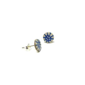 Boucles d'oreille en carton - Puces d'oreille - Fleurs Bleu-Porcelaine - Argent 925 – Image 2