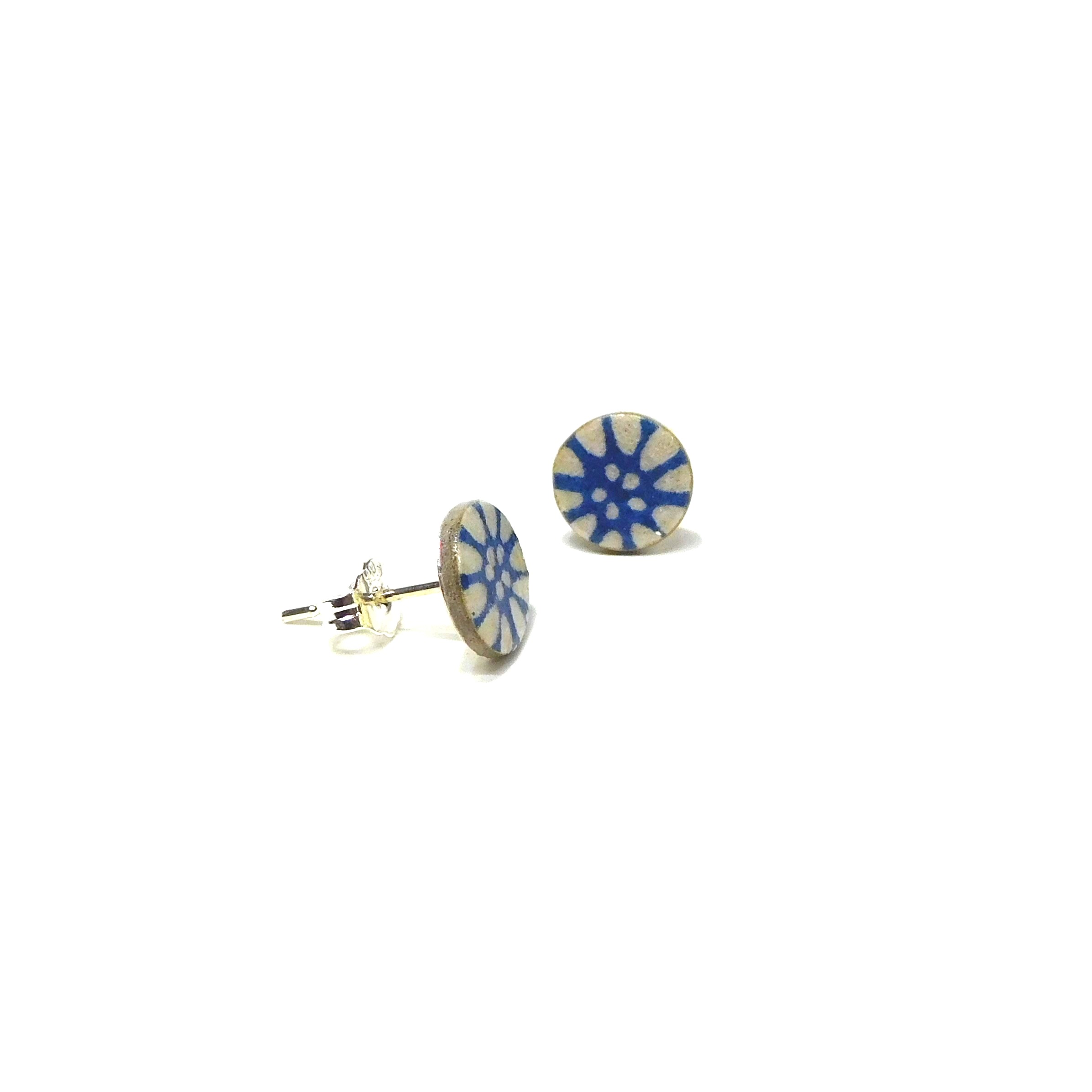 Boucles d'oreille en carton - Puces d'oreille - Fleurs Bleu-Porcelaine - Argent 925 – Image 2