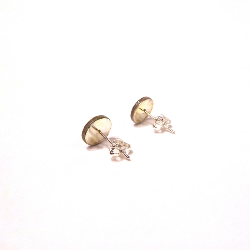 Boucles d'oreille en carton - Puces d'oreille - Fleurs Bleu-Porcelaine - Argent 925