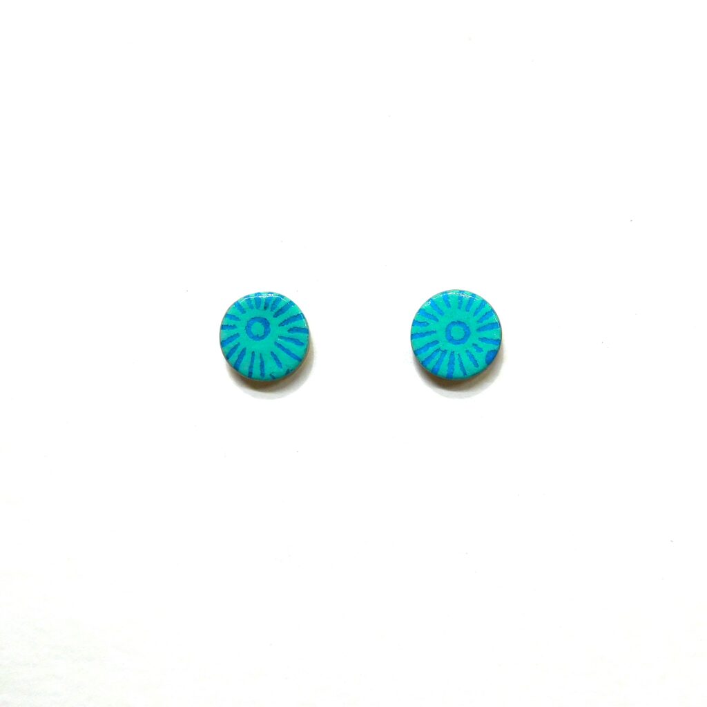 Boucles d'oreille en carton - Puces d'oreille - Soleil Bleu Turquoise - Argent 925