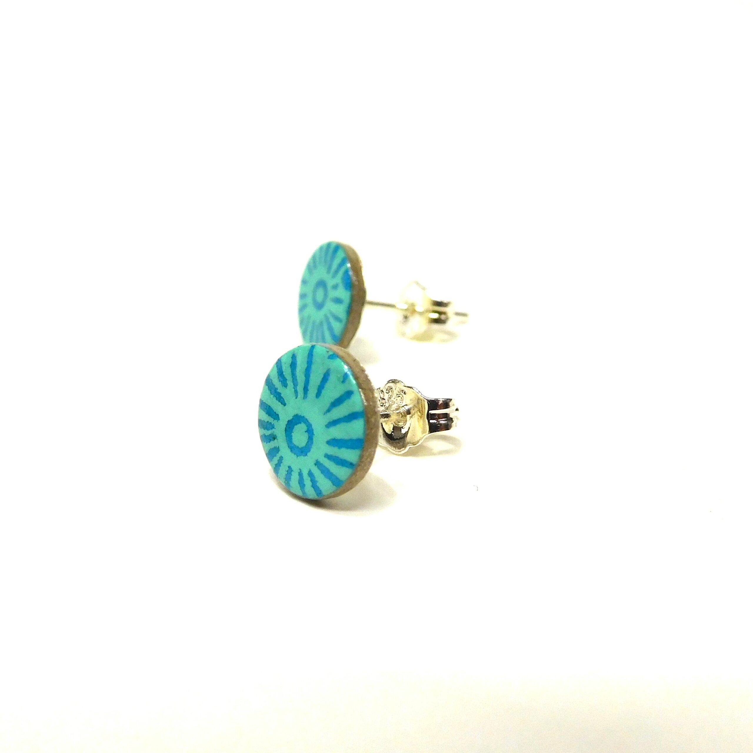 Boucles d'oreille en carton - Puces d'oreille - Soleil Bleu Turquoise - Argent 925 – Image 3